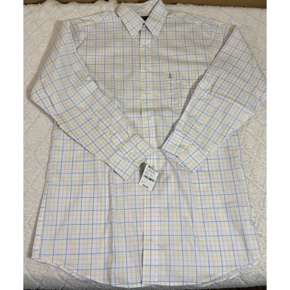 New Club Room Performance Regular Fit Button Up plaid Size M 15.5 32/33